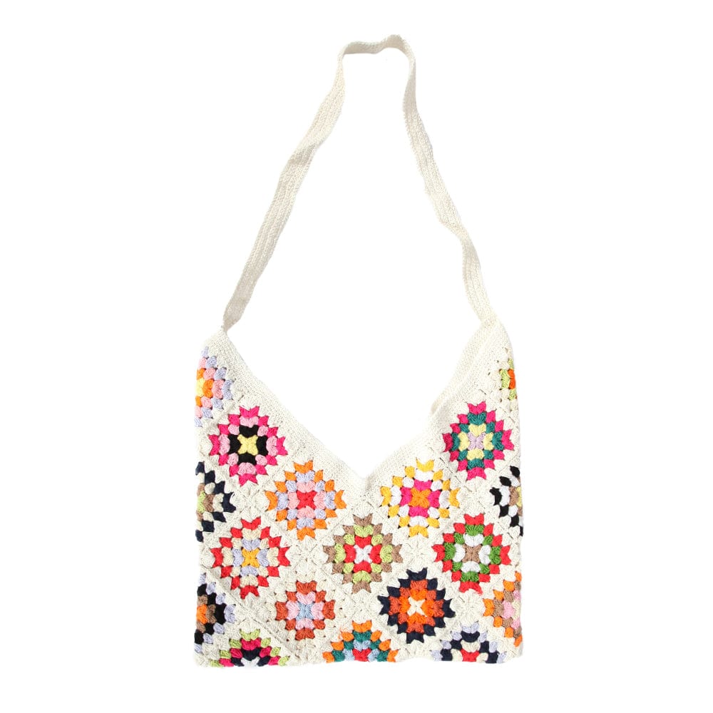 Crochet Granny Square Shoulder Bag in Vanilla