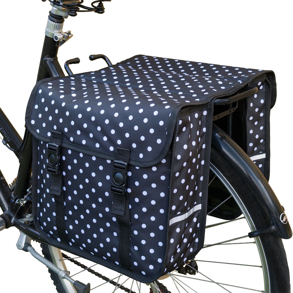 BikyBag Classic CE - Bicycle Double Pannier Bag (White Polka Dots)