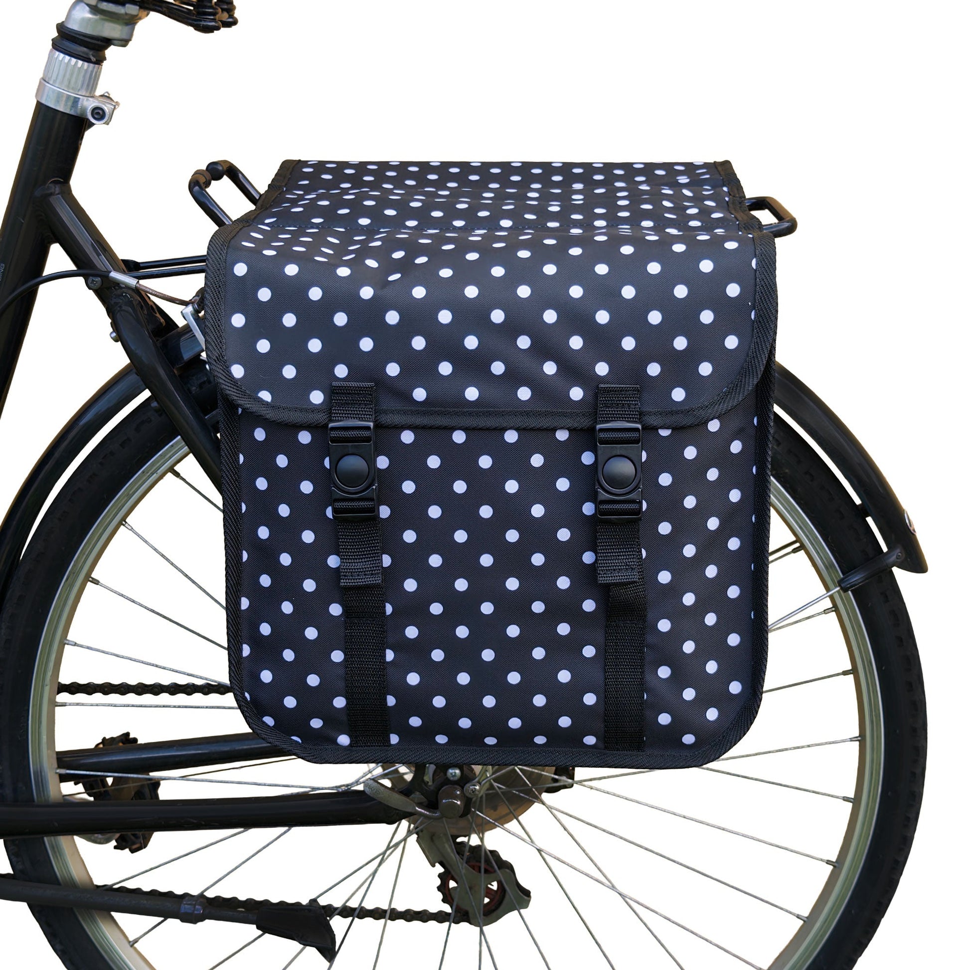 BikyBag Classic CE - Bicycle Double Pannier Bag (White Polka Dots)