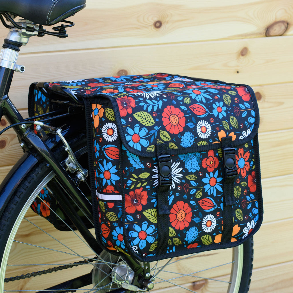 BikyBag Classic CE - Bicycle Double Pannier Bag (Floral Fiesta)
