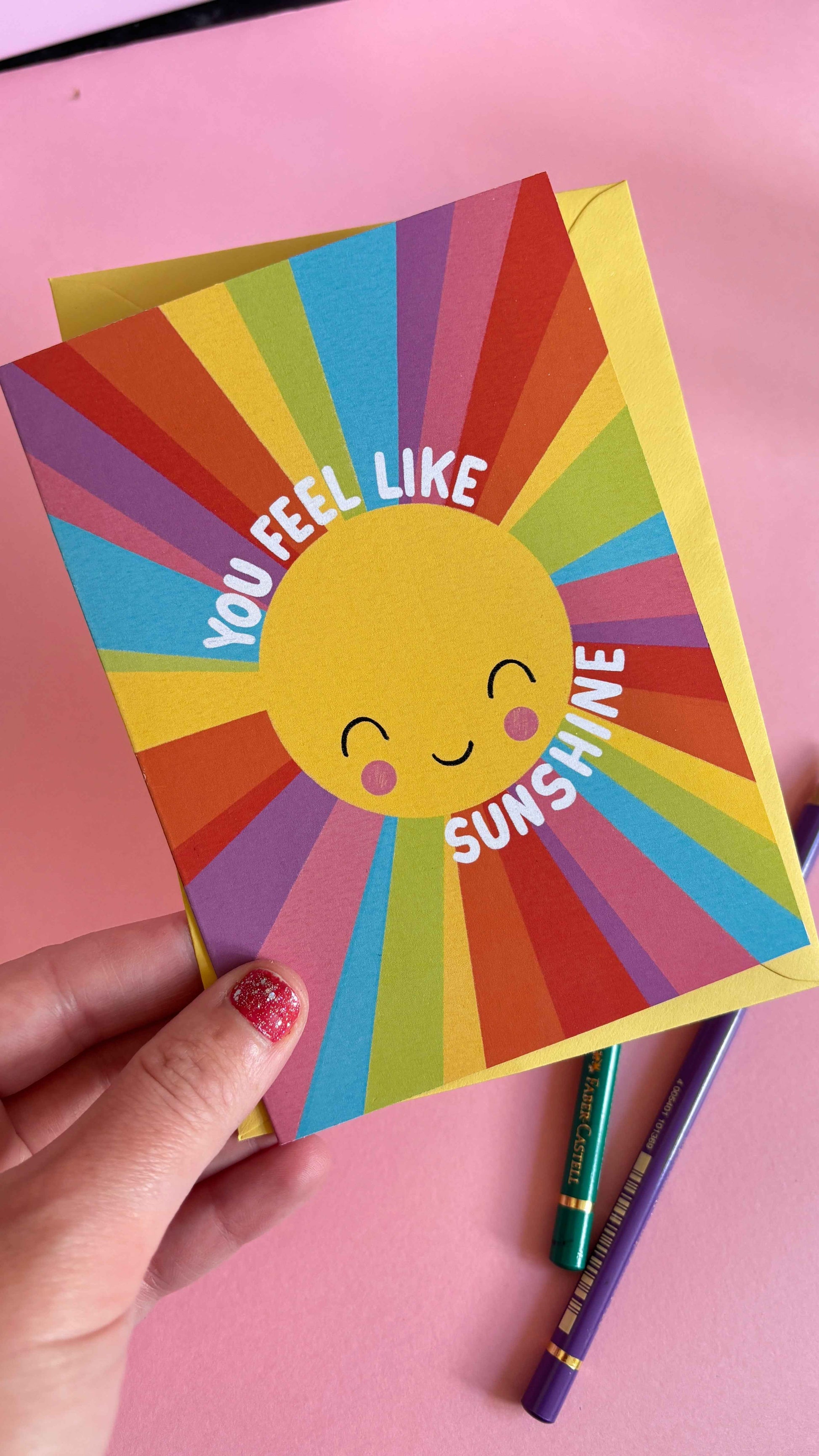 Rainbow Sunshine Blank Greetings Card- Handmade Just Because Card
