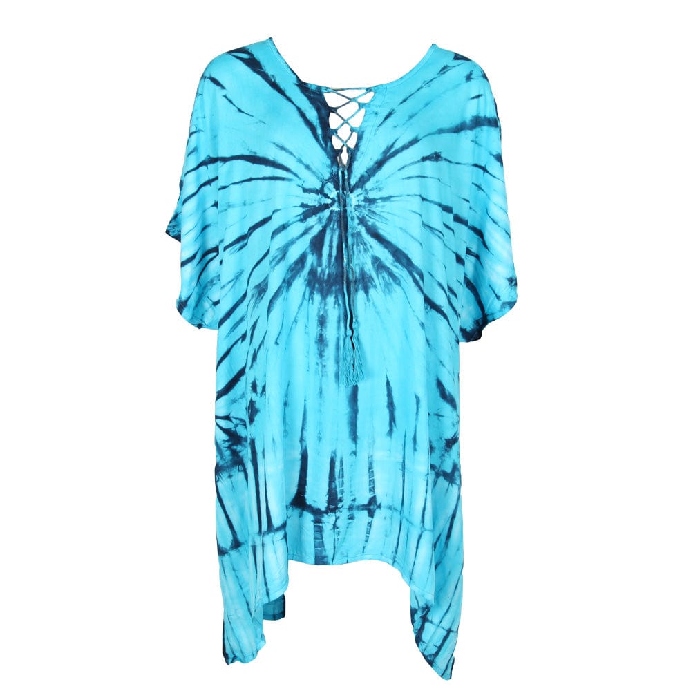 Tie Dye Kurta Long Top with Lace Up Neck