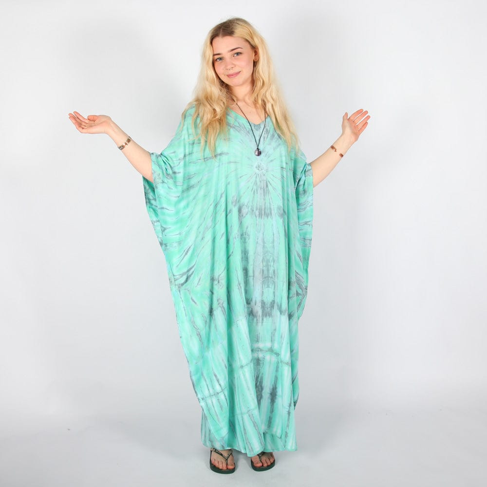 Tie Dye Kaftan Dress in Navy and Mint