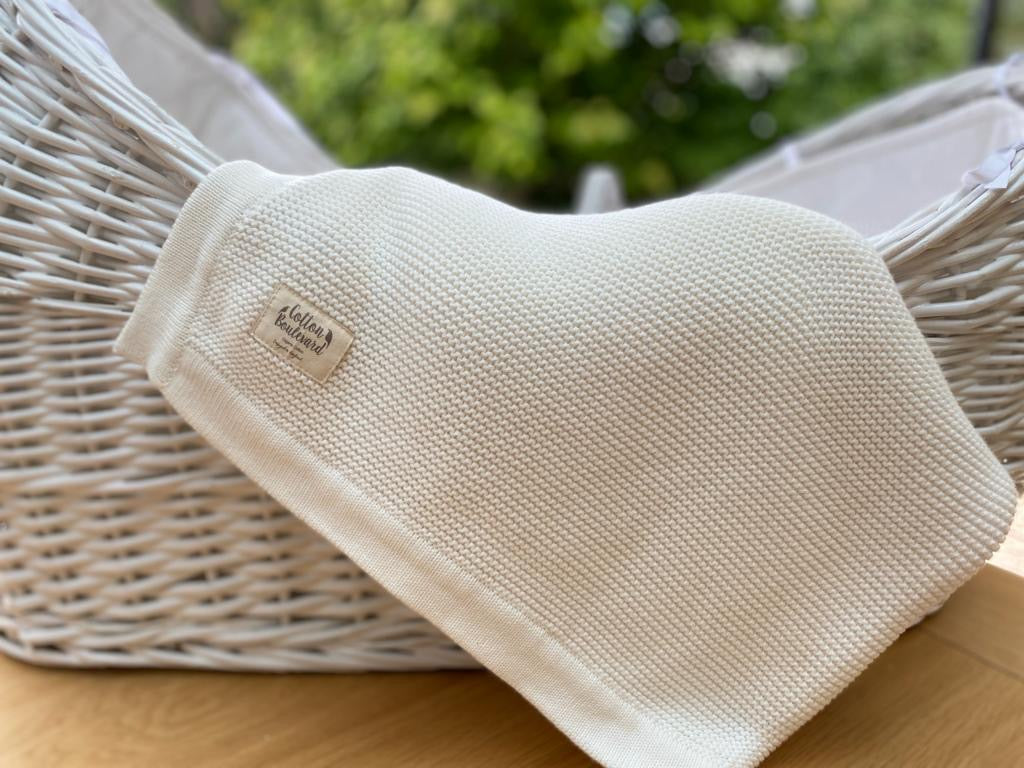White Organic Cotton Knitted Baby Blanket – 100 X 80cm
