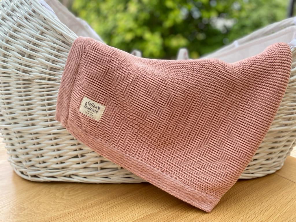 Dusty Pink Organic Cotton Knitted Baby Blanket – 100 X 80cm