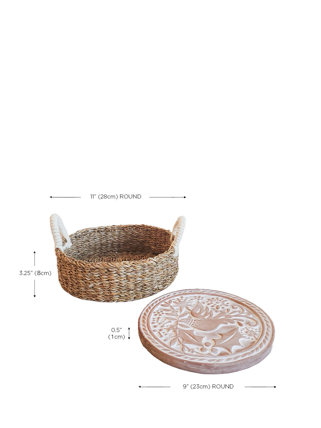 Round Bread Warmer and Seagrass Basket with Bird Design