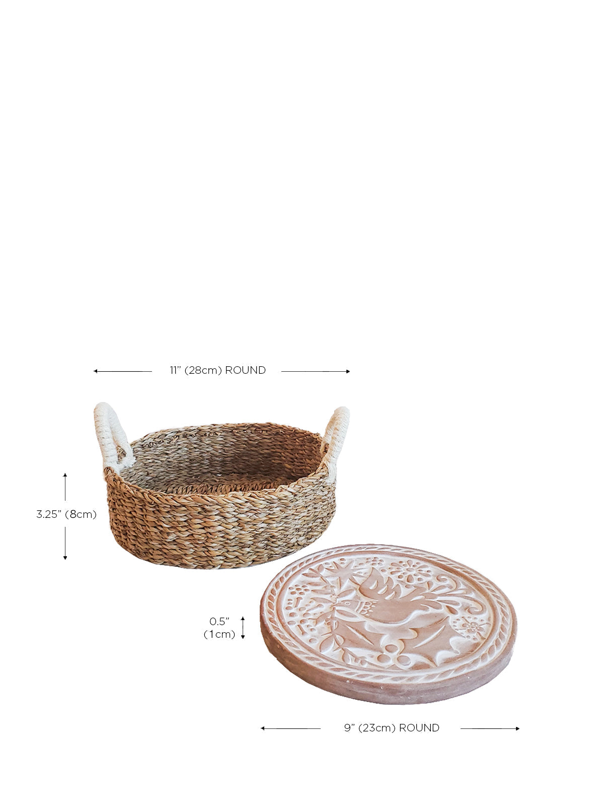 Round Bread Warmer and Seagrass Basket with Bird Design