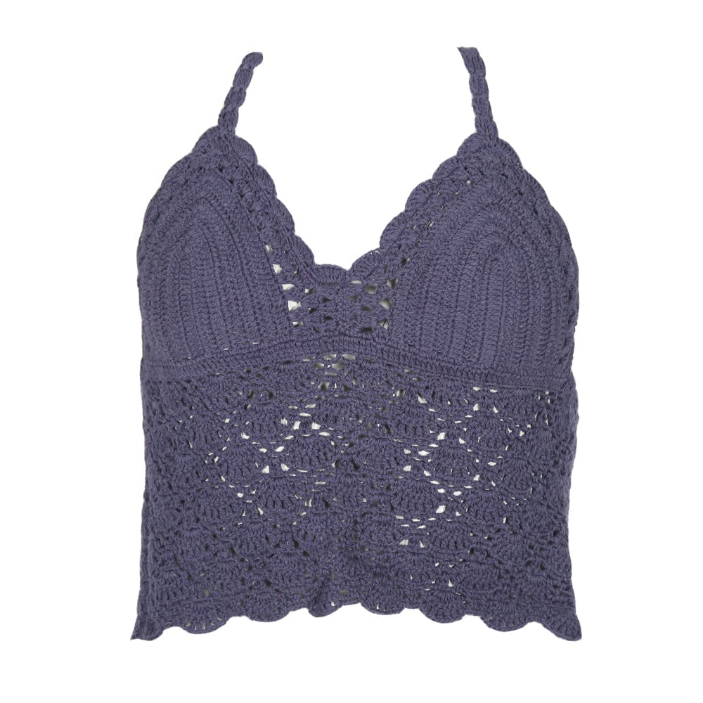 Lace Up Crochet Halter Top in Khaki Green, Navy, Cream or Black