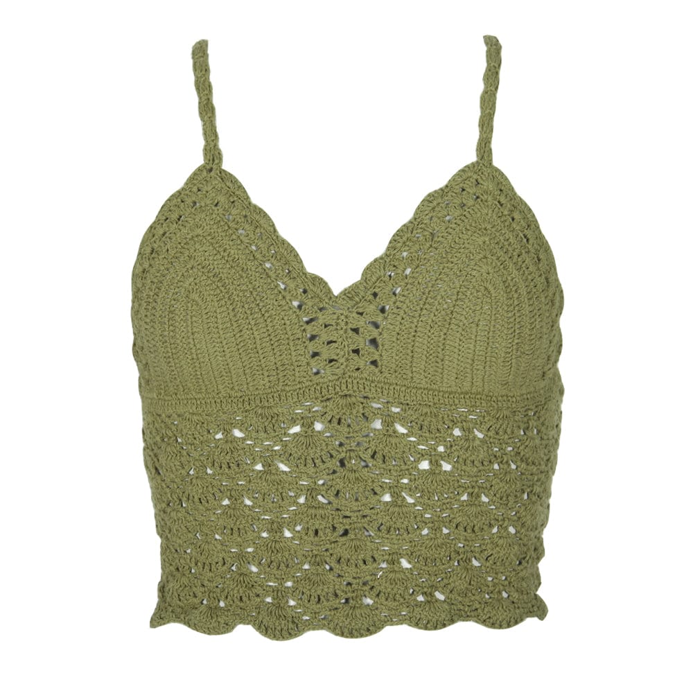 Lace Up Crochet Halter Top in Khaki Green, Navy, Cream or Black