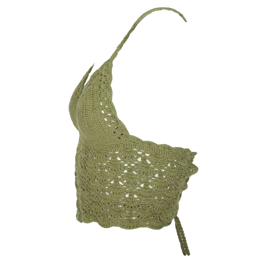 Lace Up Crochet Halter Top in Khaki Green, Navy, Cream or Black