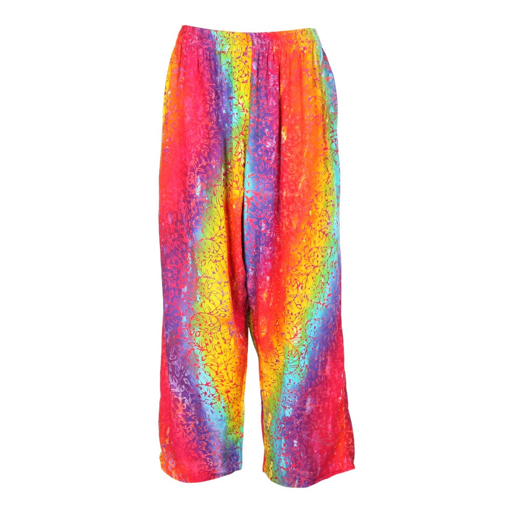 Rainbow Batik Pattern Trousers with Plant Inspired Print