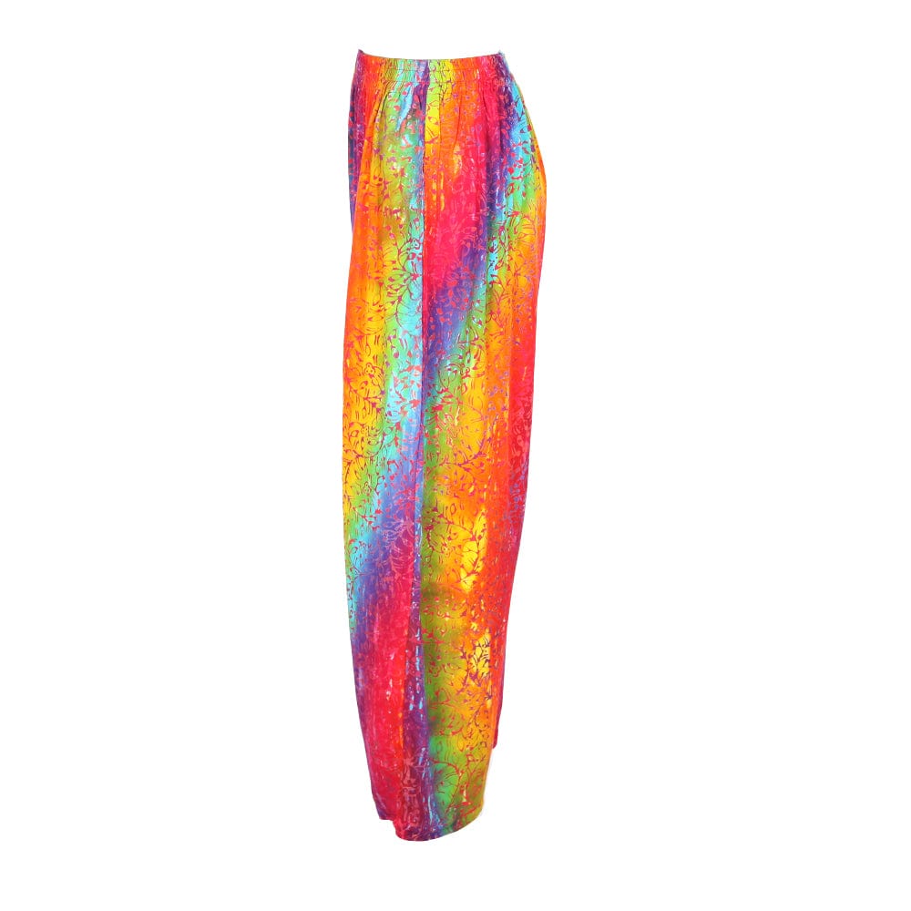 Rainbow Batik Pattern Trousers with Plant Inspired Print