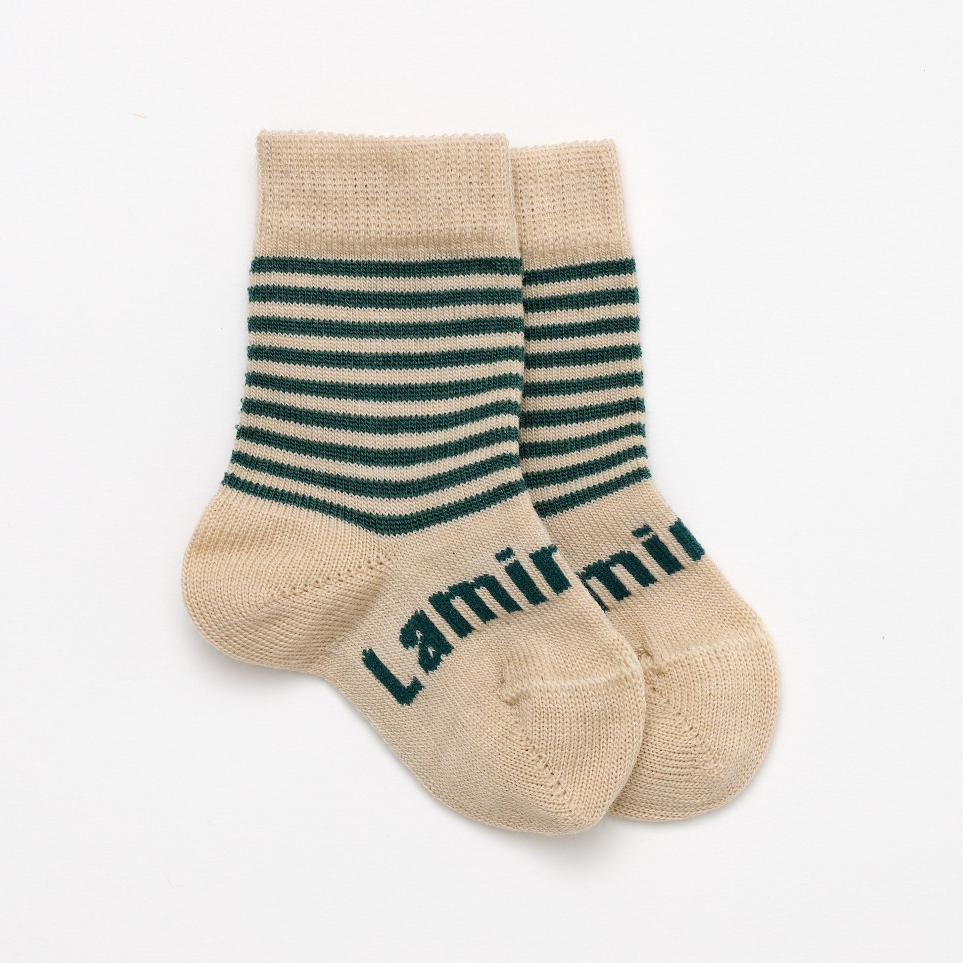 Merino Wool Crew Socks for Babies in Oatmeal and Green