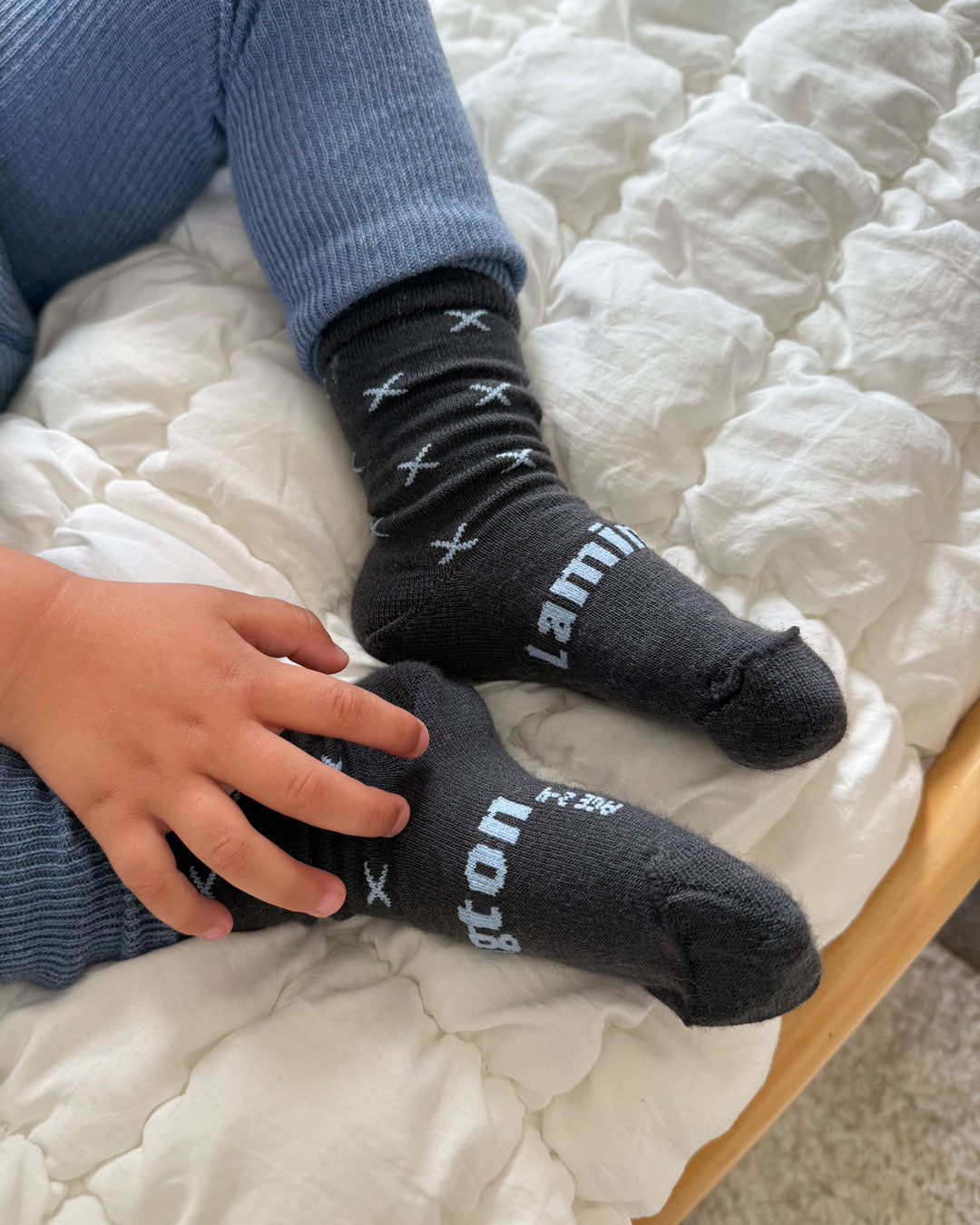 Baltic Crew Socks for Baby Grey with Light Blue Crosses
