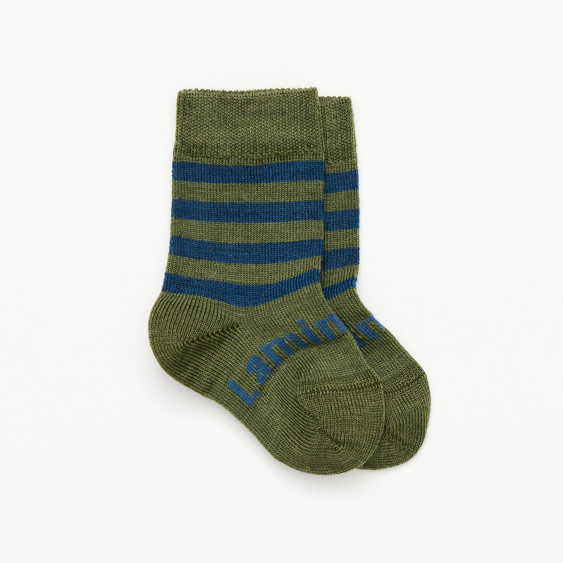 Bandit Green and Blue Striped Merino Wool Crew Socks for Babies