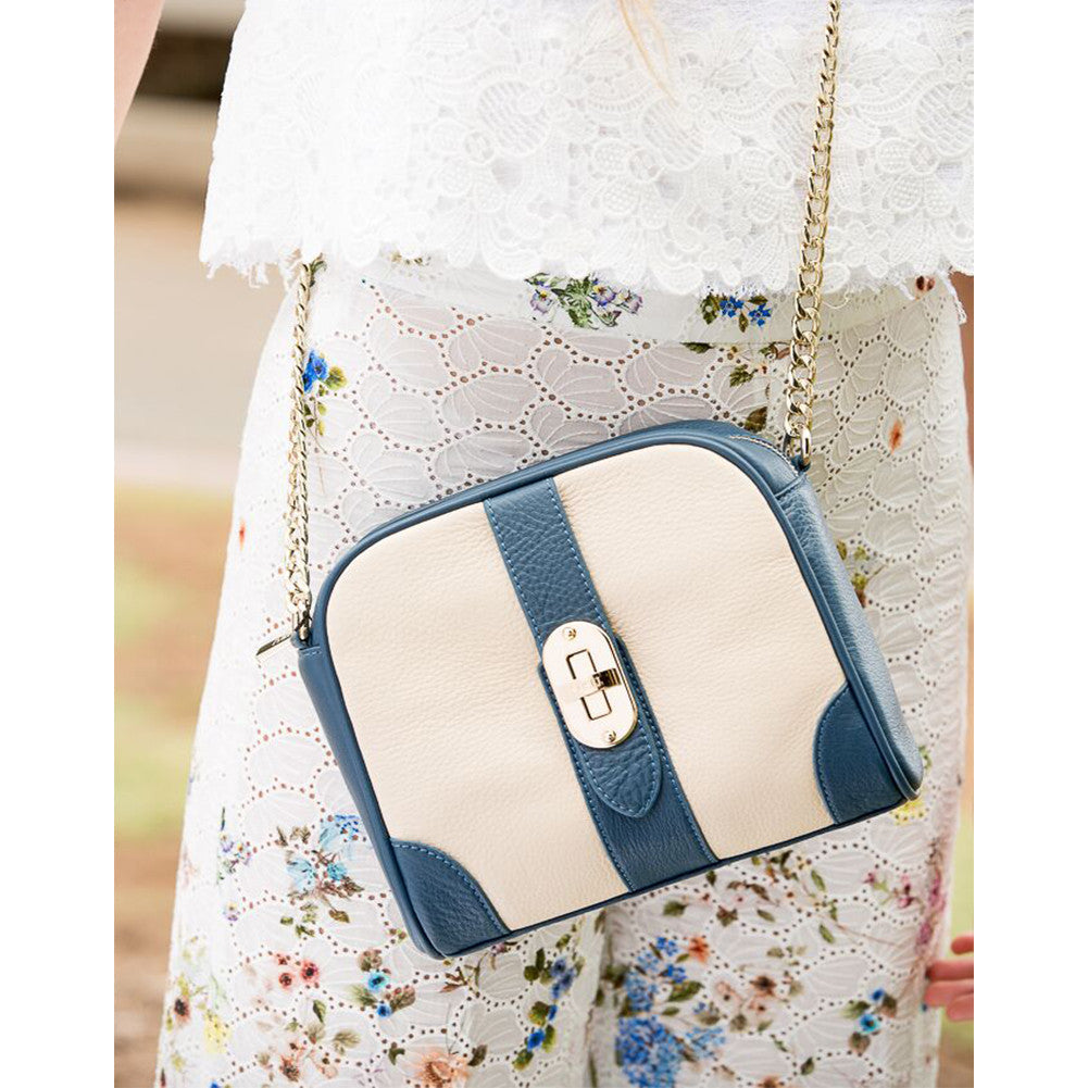 Small Crossbody Bag in Off White and Blue