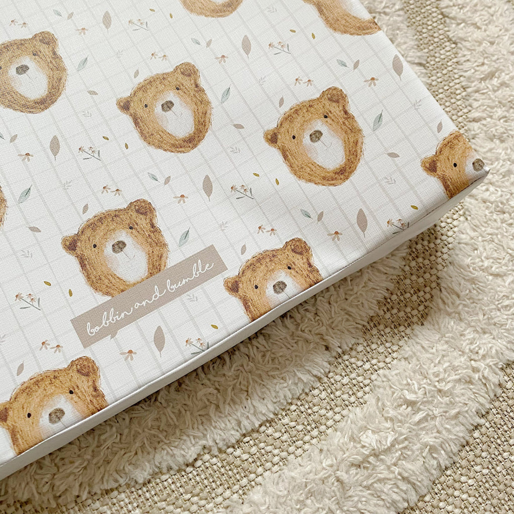 Anti-Roll Wedge Baby Changing Mat - Bru Bear Print