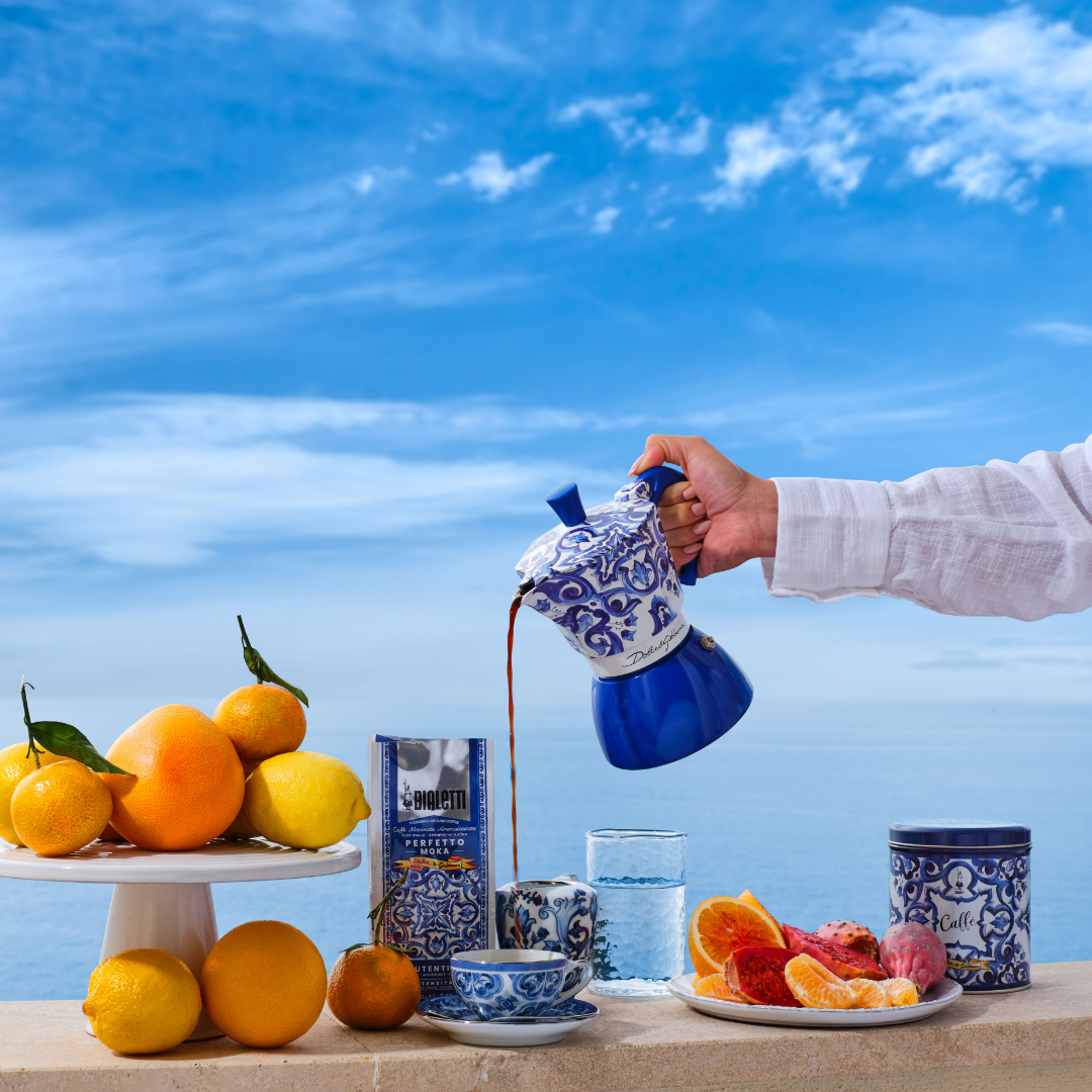 Blue Mediterranean Moka Induction Stovetop Coffee Maker