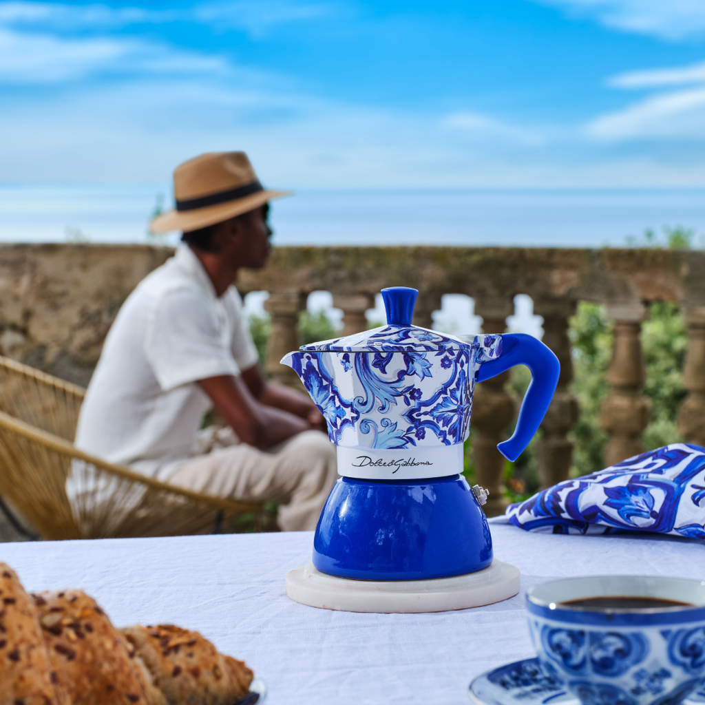 Blue Mediterranean Moka Induction Stovetop Coffee Maker