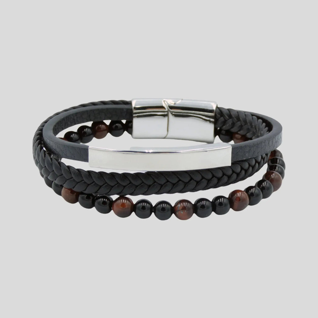 Black Agate & Tiger Eye Multi Bracelet - Silver