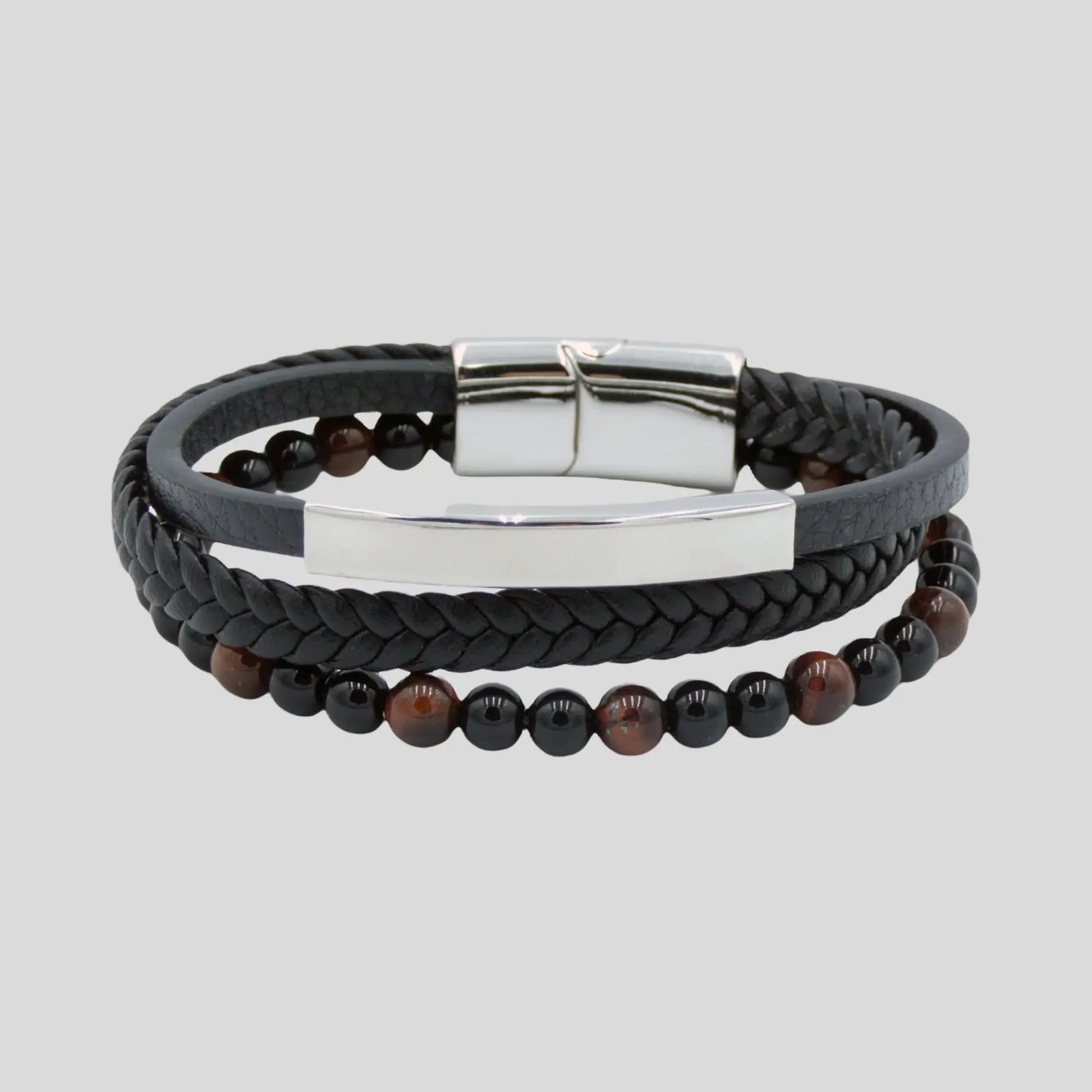 Black Agate & Tiger Eye Multi Bracelet - Silver
