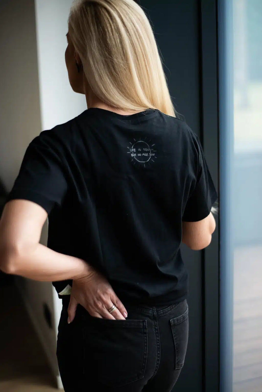 Oversized Organic Cotton T-Shirt – Subtle Black Print by Black Giraffe Brand at www.brixbailey.com