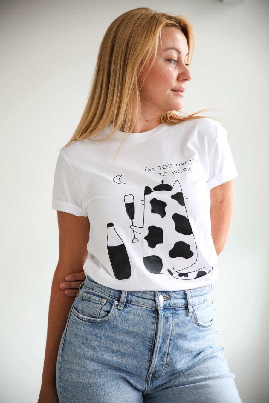 I'm Too Pretty To Work T-Shirt – Stylish & Eco-friendly Organic Cotton by Black Giraffe Brand at www.brixbailey.com