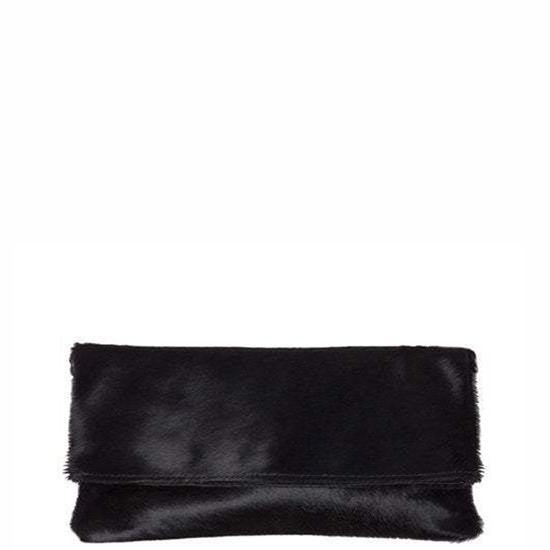 Black Foldover Hair On Hide Leather Clutch - Brix and Bailey® - Contemporary Bag, Watch and Accessory Brand