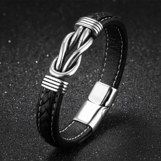 Black Leather Bracelet with Knot
