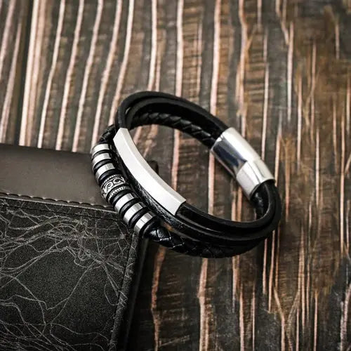 Black Multi Layer Leather Bracelet with Silver Charms