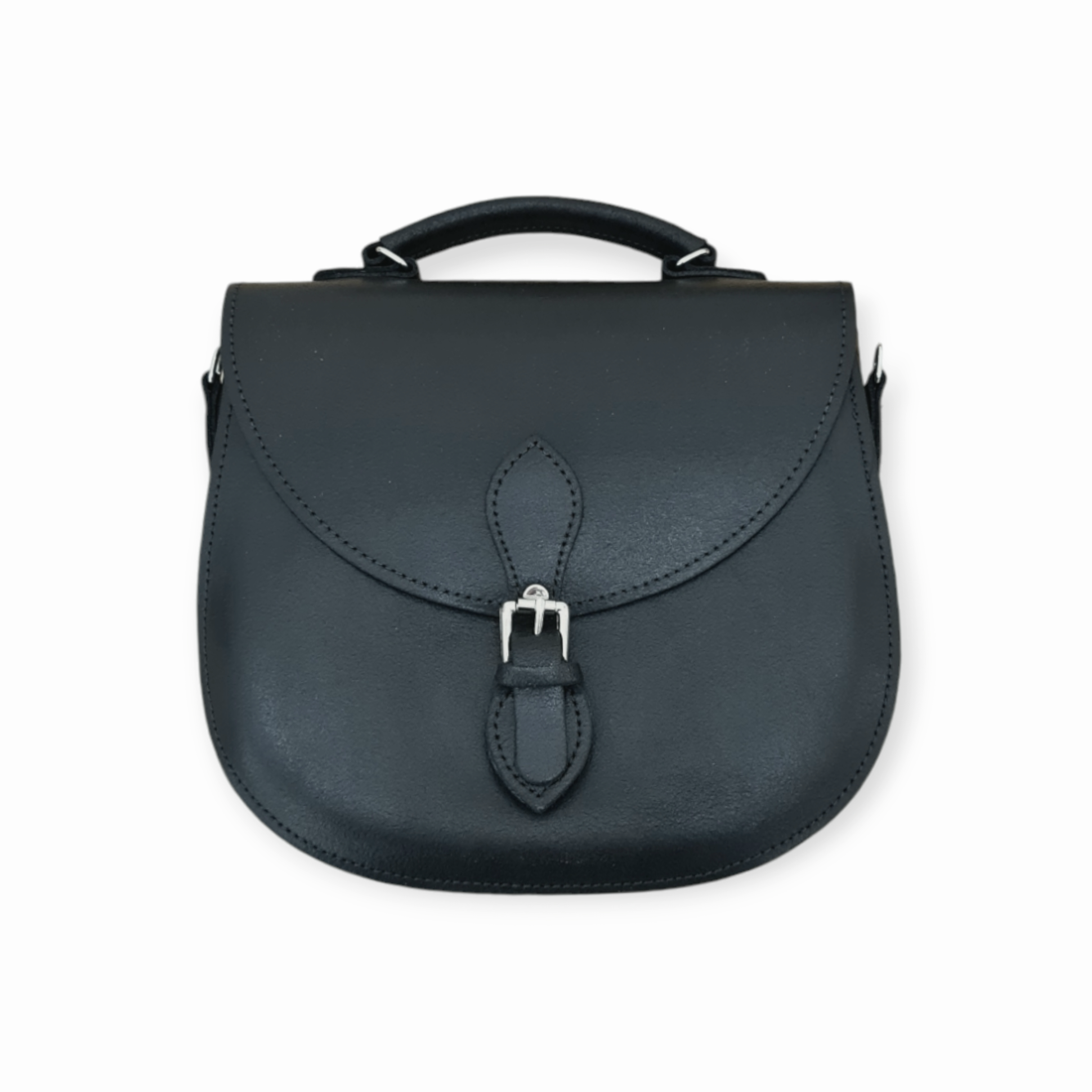 Handmade Black Leather Saddle Bag