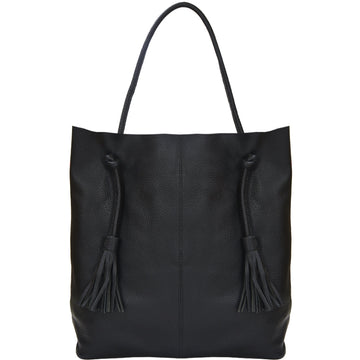 Black Drawcord Leather Hobo Shoulder Bag Ethical Sustainable LEather Tote Bag Brix And Bailey Brand