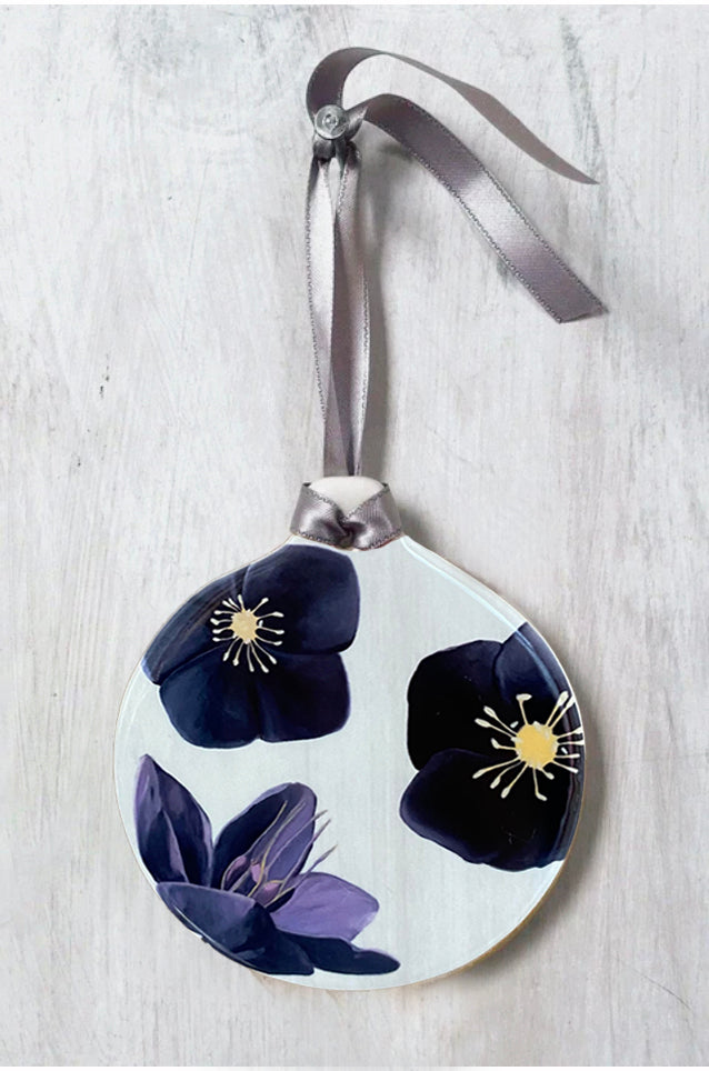 Black Hellebore on Snow Porcelain Ornament
