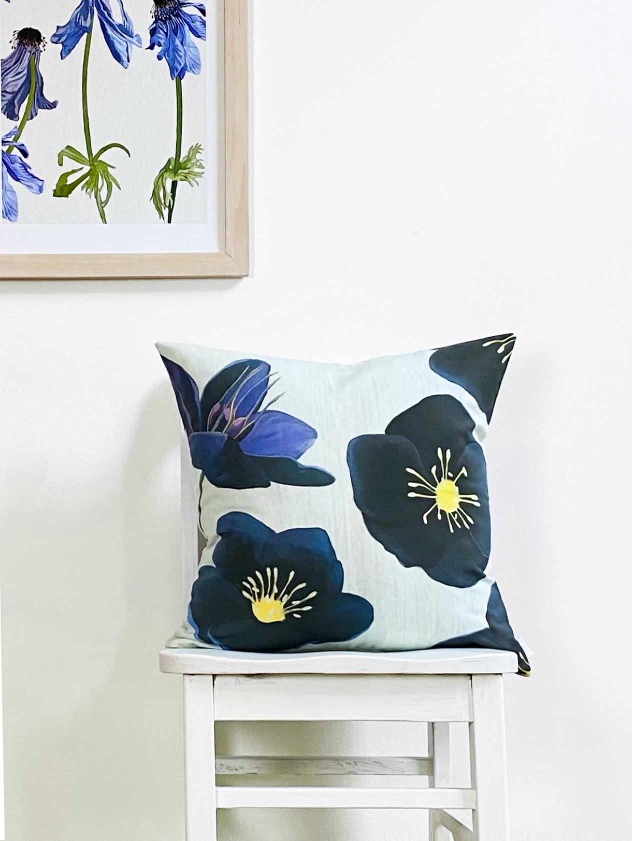 Black Hellebore on Snow Throw Pillow 18 inch Square