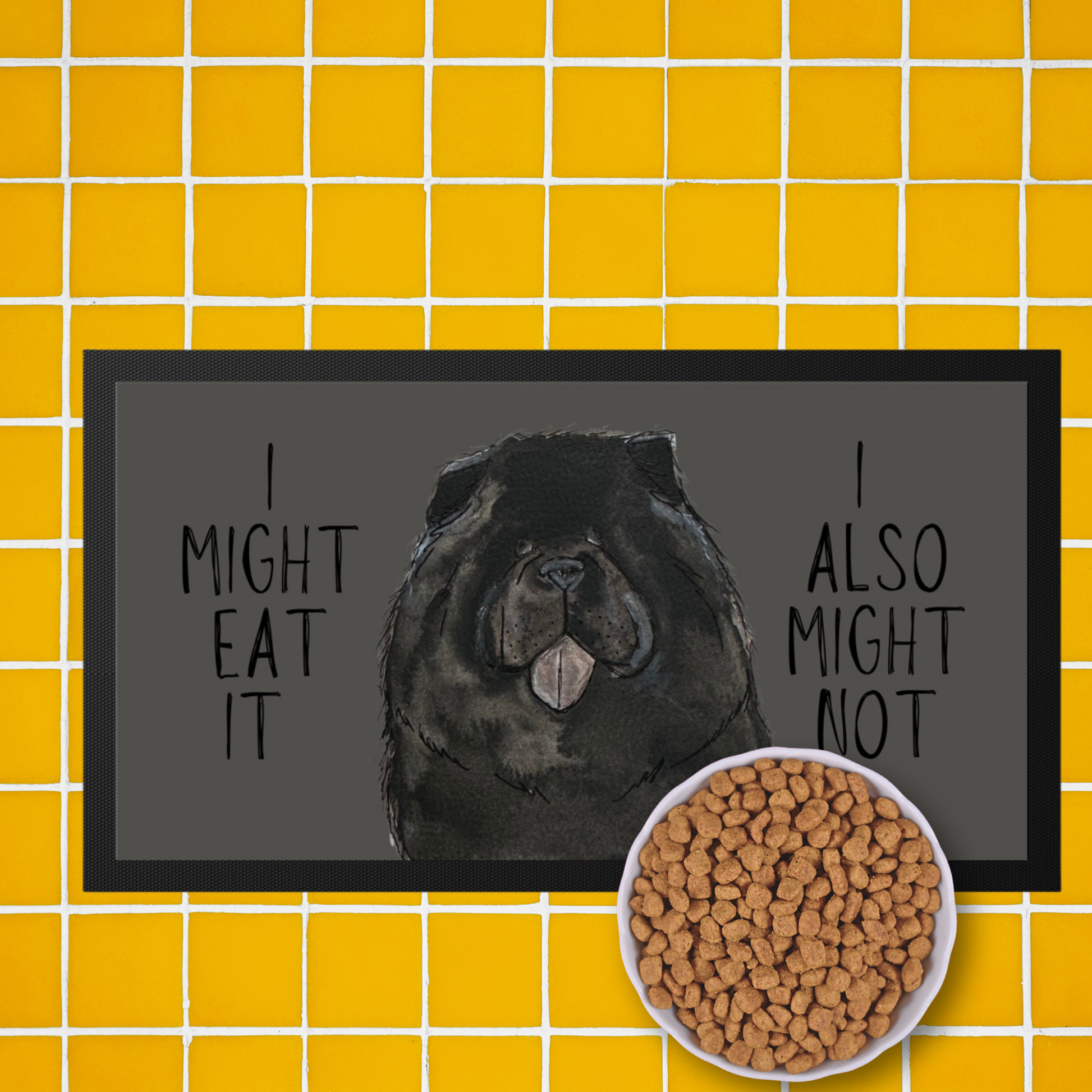 Black Chow Chow Pet Bowl Mat – Keep Mealtime Stylish and Clean