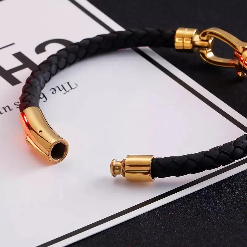 Blair Atholl Gold & Black Leather Bracelet