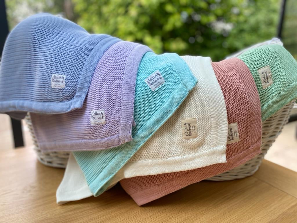 Lavender Organic Cotton Knitted Baby Blanket – 100 X 80cm