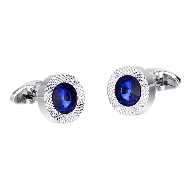 Blue Crystal Round Cufflinks