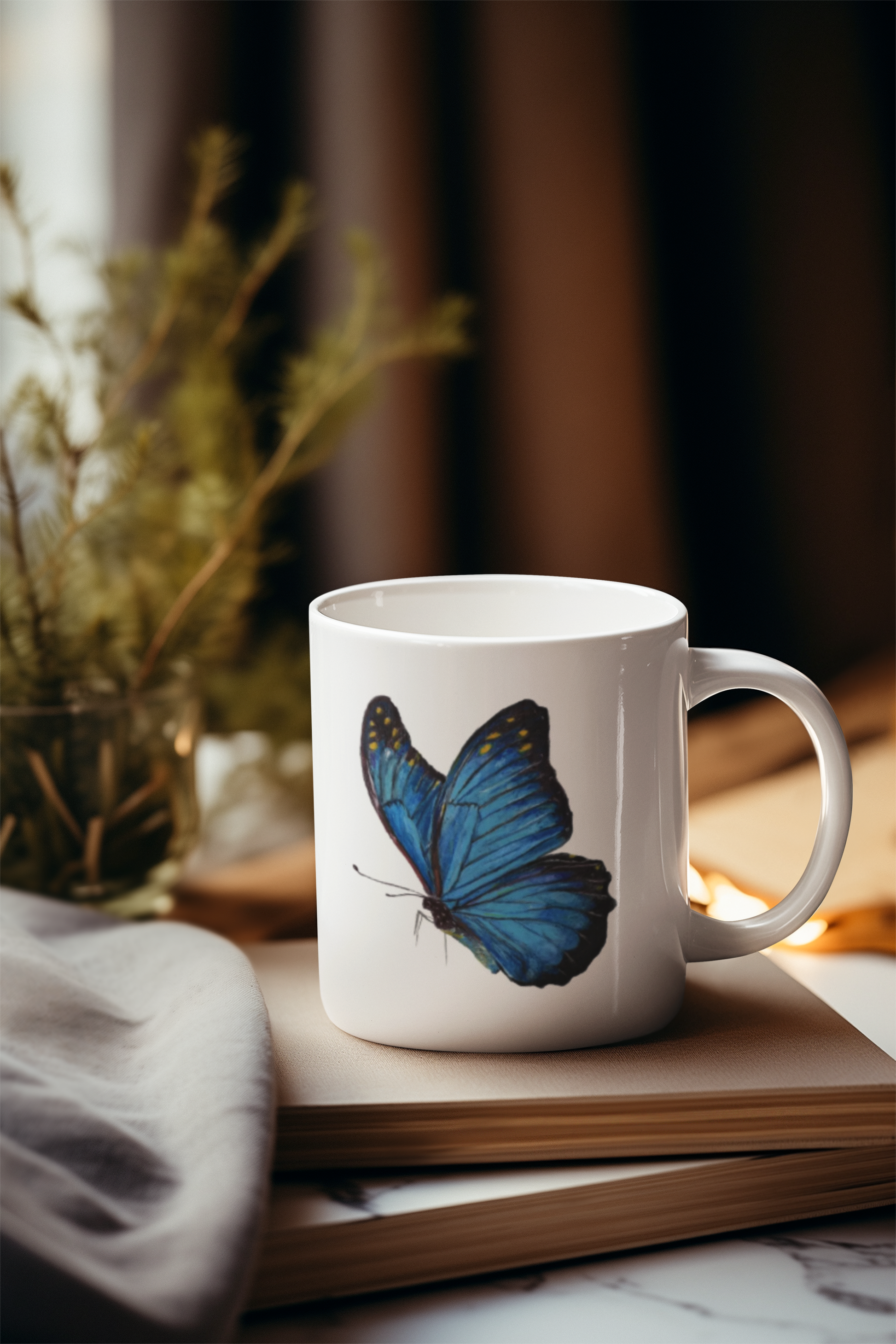 Blue Butterfly Mug – 11oz Ceramic Wildlife Coffee Cup