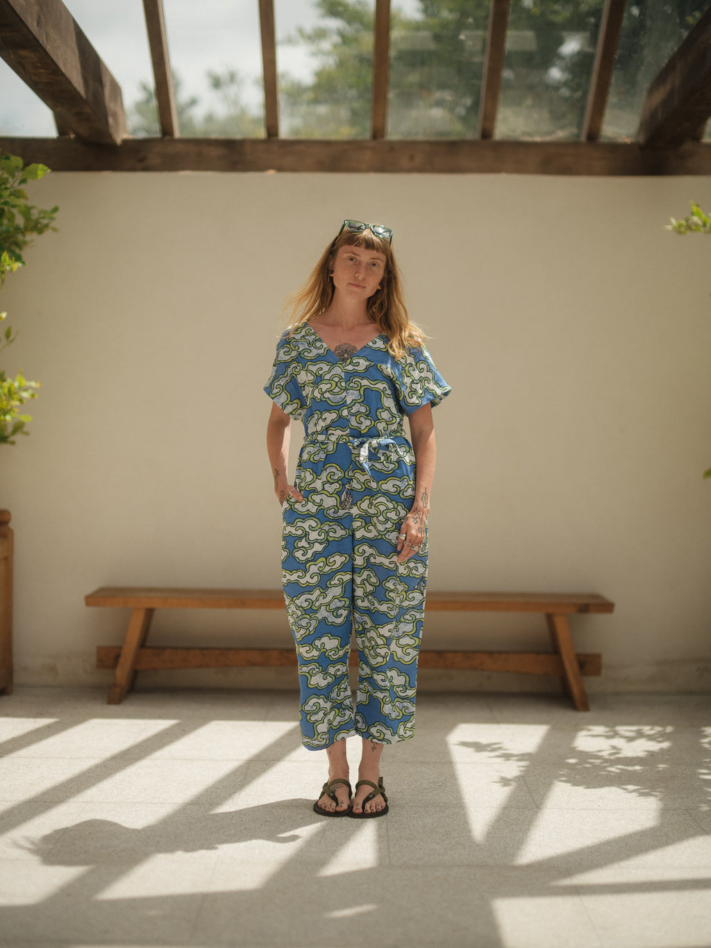 Blue Clouds Loose Fit EcoVera and Linen Jumpsuit