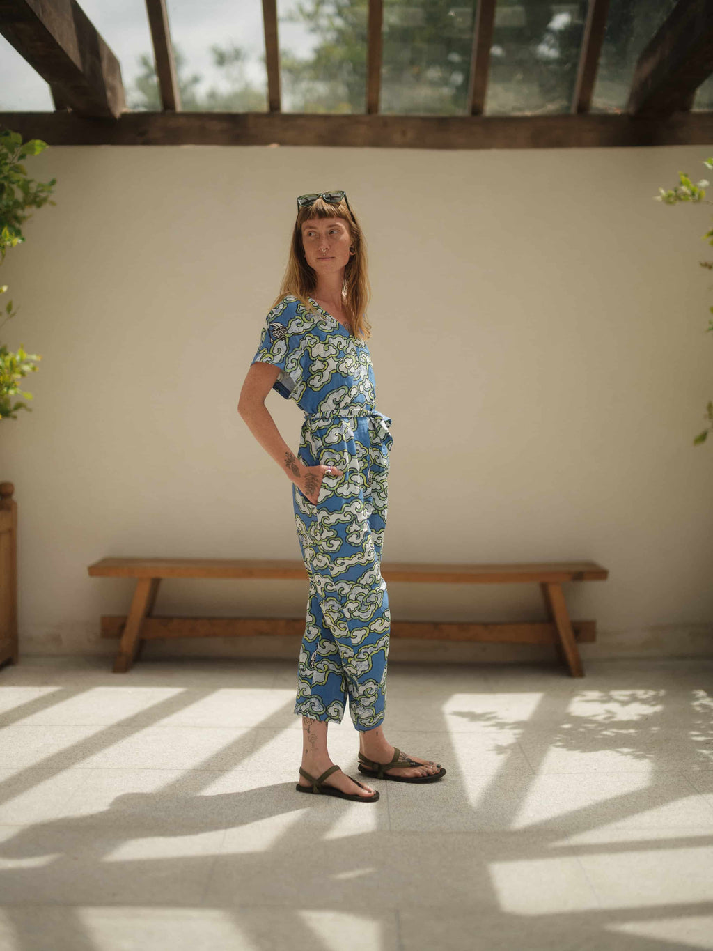 Blue Clouds Loose Fit EcoVera and Linen Jumpsuit