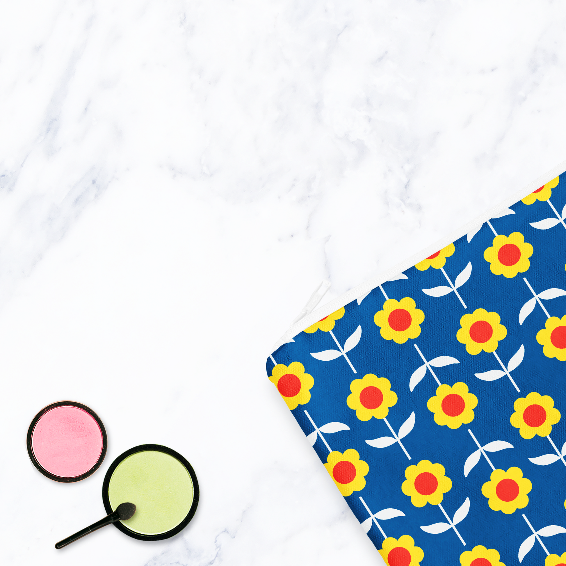 Retro Blue and Yellow Floral Make Up Bag