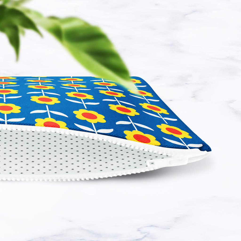 Retro Blue and Yellow Floral Make Up Bag