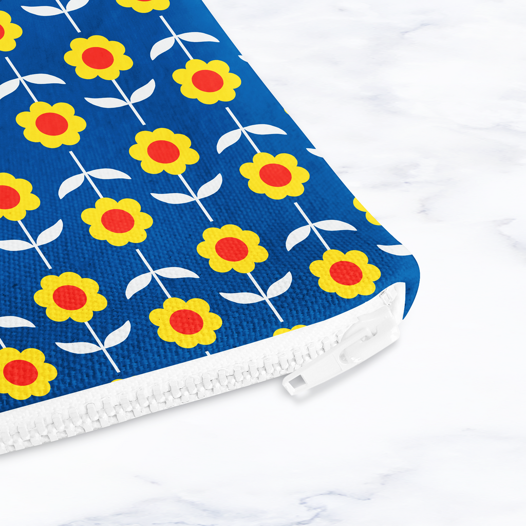 Retro Blue and Yellow Floral Make Up Bag
