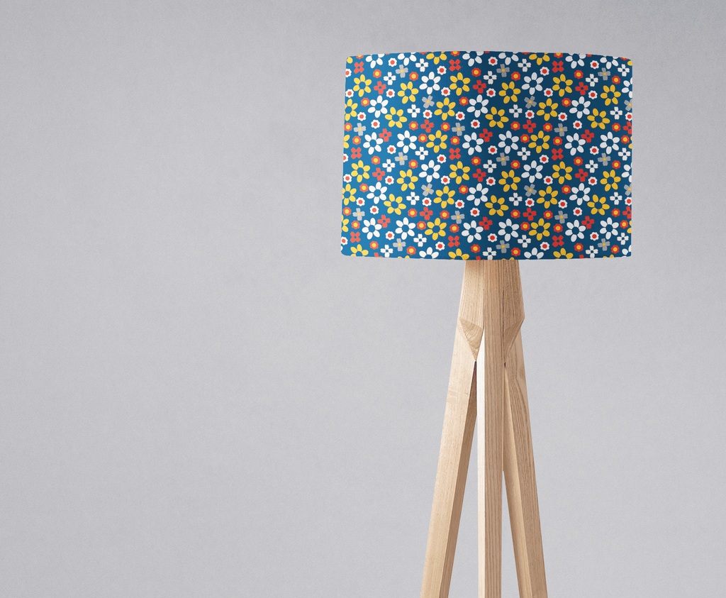Blue, White and Yellow Floral Retro Lampshade, Ceiling or Table Lamp Shade