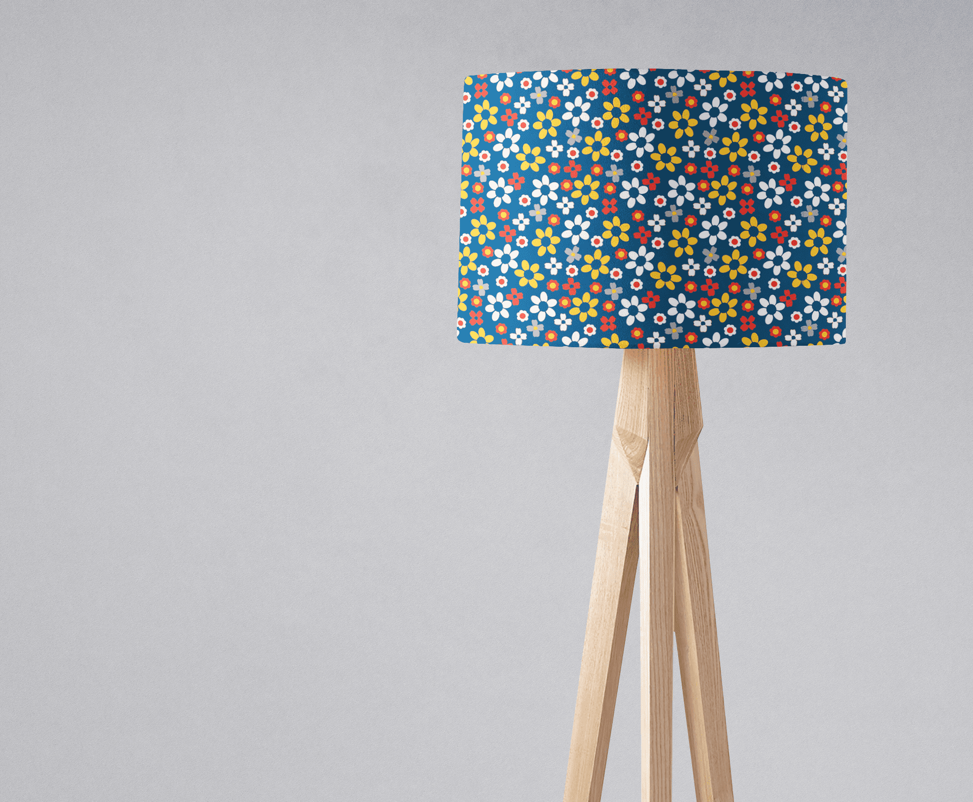 Blue, White and Yellow Floral Retro Lampshade, Ceiling or Table Lamp Shade