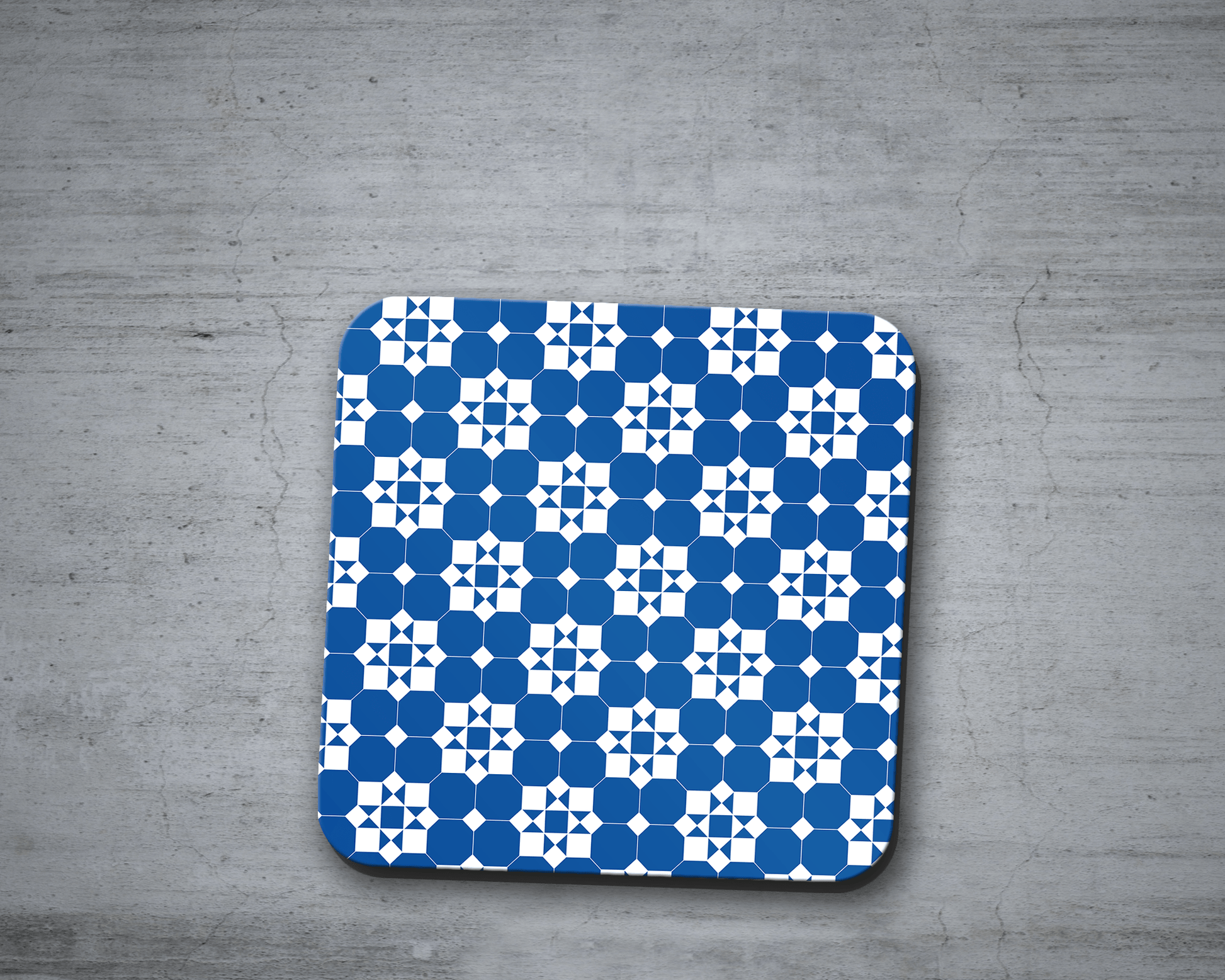 Blue and White Geometric Tiles Design Coaster, Table Decor Drinks Mat