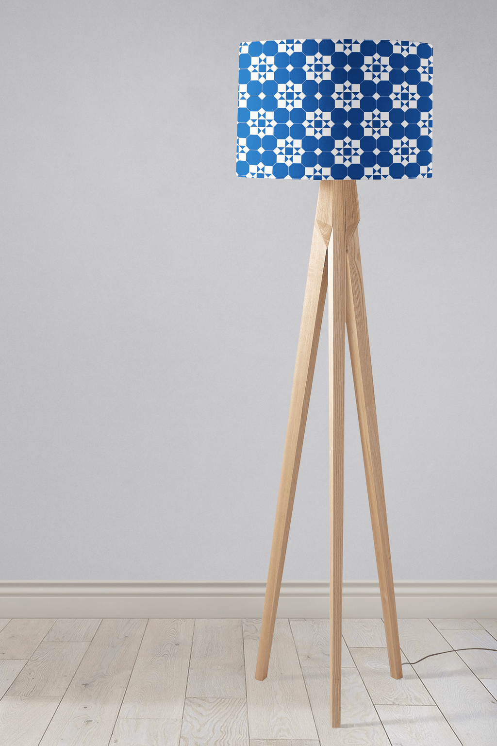 Blue and White Geometric Tiles Design Lampshade, Ceiling or Table Lamp Shade