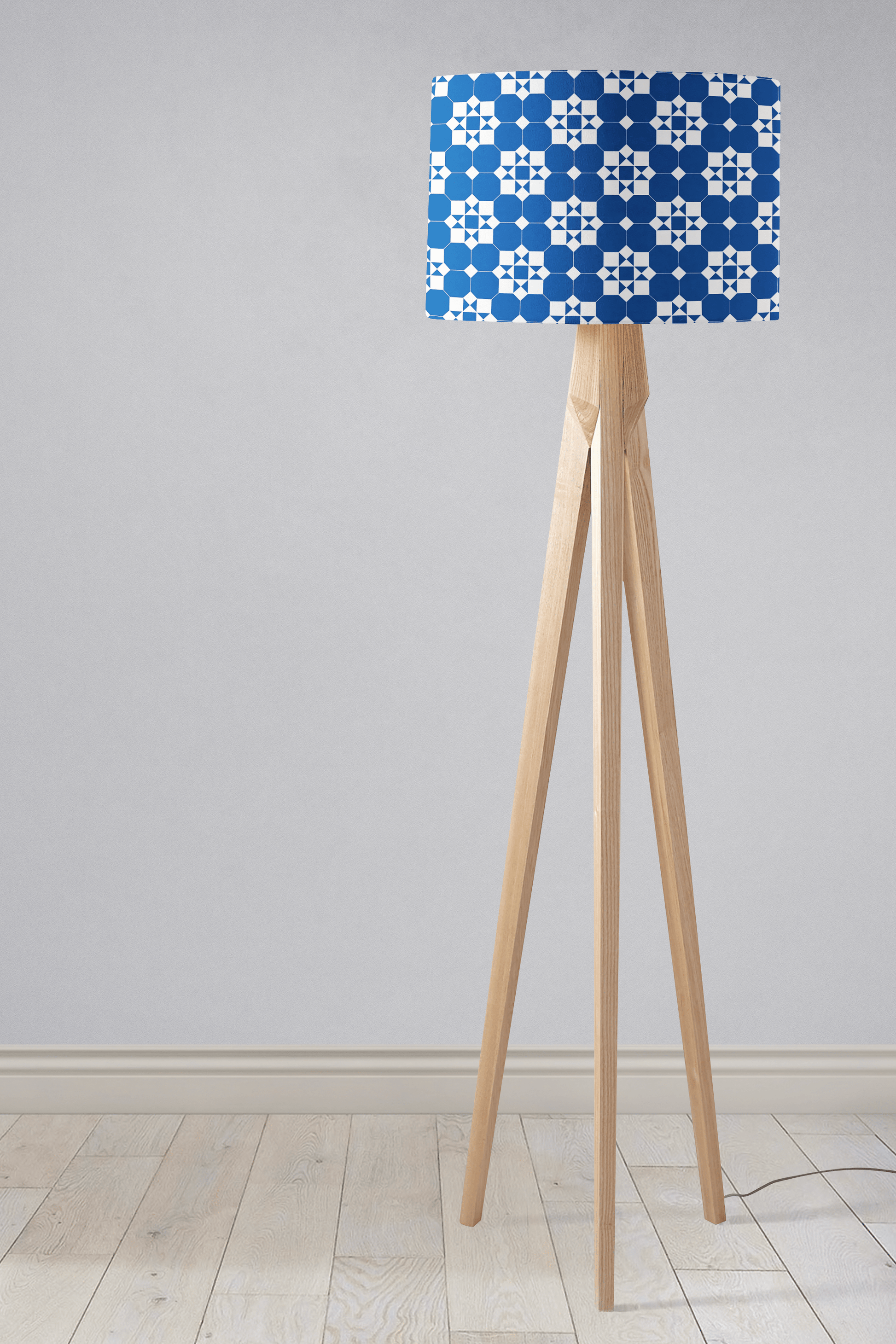 Blue and White Geometric Tiles Design Lampshade, Ceiling or Table Lamp Shade