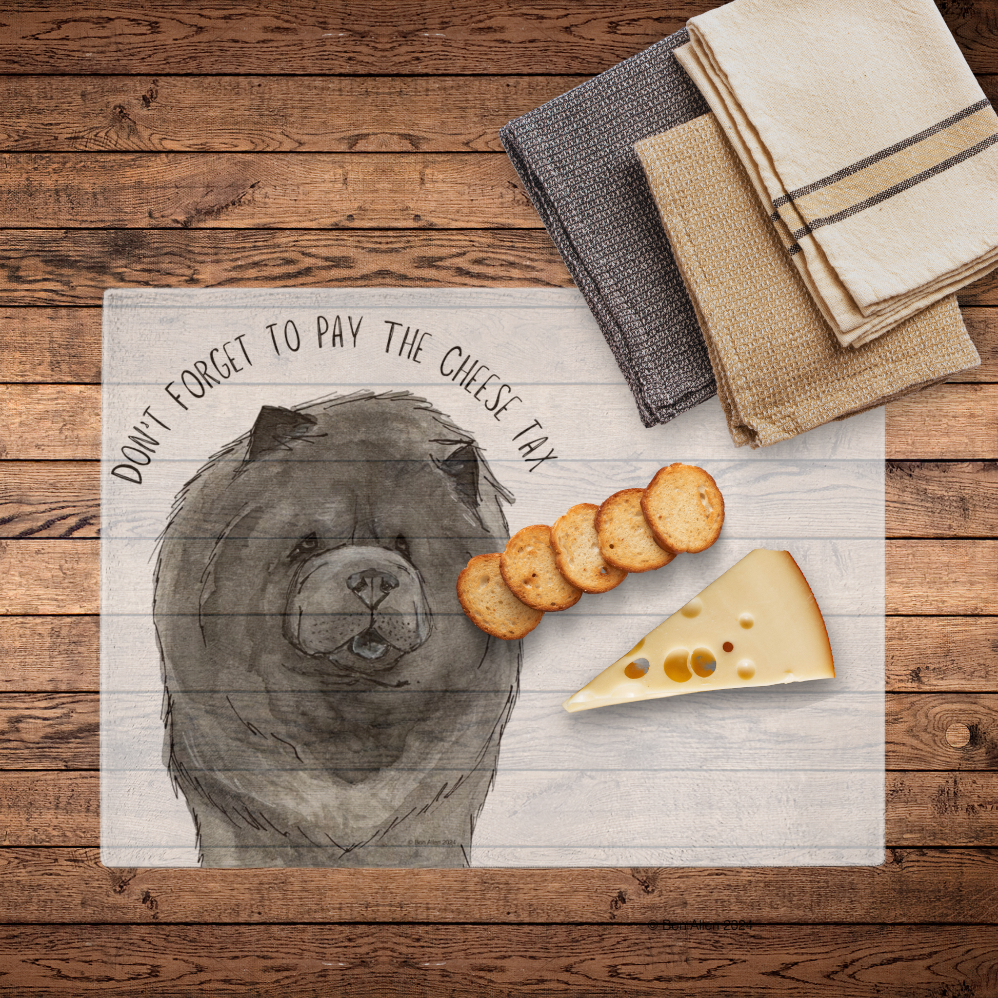 Blue Chow Chow "Cheese Tax" Chopping Board – The Perfect Dog Lover's Kitchen Addition